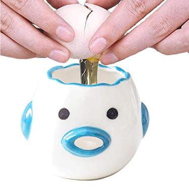 Imagem de ZOEAST (TM) Separador de gemas de ovo, cerâmica criativa fofa gema de ovo de galinha branca, estilo divertido de desenho animado simples e prático ferramenta de assistente de separação automática (pintinho azul atualizado)