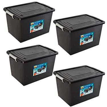 Imagem de Kit 4 Caixas Organizadoras 56 Litros C/ Tampa e Trava Multiuso Decorativa Preta 25793PM Arqplast