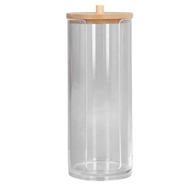 Imagem de Dispensador de suporte Qtip para algodão,cotonete, almofadas redondas de algodão, fio dental, conjunto de frasco de plástico transparente de 5,3 onças para organização de armazenamento de vasilhas de