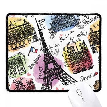 Imagem de Mousepad Building France Torre Eiffel Aquarela Borda Costurada Tapete de Borracha para Jogos