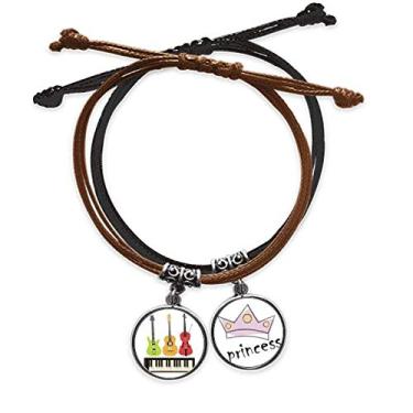 Imagem de DIYthinker Pulseira de couro com padrão de combinação de piano de violino, corda com corrente de mão