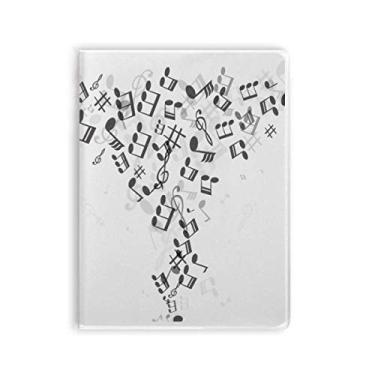 Imagem de Caderno branco com notas musicais torcidas pretas, capa de goma para diário de capa macia
