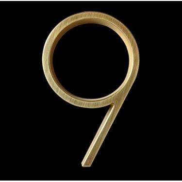 Imagem de Números de casas Golden Floating Modern House Number Satin Brass Door Números de endereço residencial para placas de sinalização digital ao ar livre da casa 5 pol. # 0-9