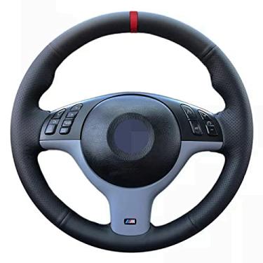 Imagem de ZIRIA Capa de volante de carro de couro preto macio costurada à mão, para BMW 330i 540i 525i 530i 330Ci E46 M3 E39 2001-2014