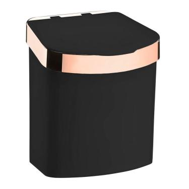 Imagem de Lixeira 2,5 Litros Cesto Lixo Plástico Para Bancada Pia Cozinha Preto Rose Gold - 521PTR Future