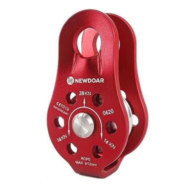 Imagem de NewDoar Micro polia de placa fixa, polias de corda de alumínio pequenas com certificação CE 26KN para escalada/trabalho em elevação/rapel/resgate etc. (26KN vermelho, 1 peça)
