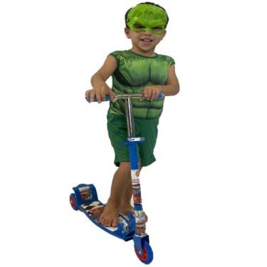 Imagem de Kit Patinete Infantil Radical Corrida + Fantasia Herói Hulk - Dm Toys