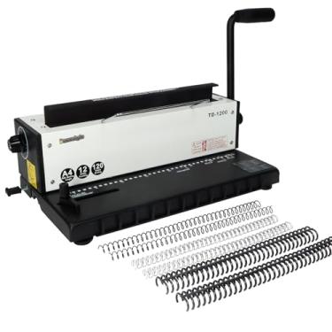 Imagem de Burostyle Máquina de encadernação TD-1200, fichário de fio de passo 3:1, perfurando 12 folhas/encadernação 120 folhas com estrutura de metal resistente
