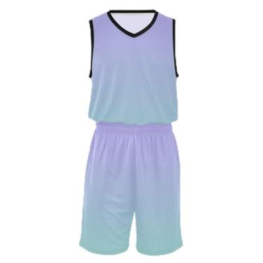 Imagem de CHIFIGNO Camiseta de basquete Olive Drab Jersey, respirável e confortável, camiseta de futebol infantil 5T-13T, Gradiente verde roxo, PP