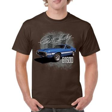 Imagem de Camiseta masculina Cobra Shelby azul vintage GT500 American Racing Mustang Muscle Car Performance Powered by Ford, Marrom, XXG