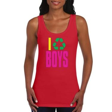 Imagem de Camiseta regata feminina "I Recycle Boys Puff Print" Funny Dating App Humor Single Independent Heart Breaker Relationship, Vermelho, P