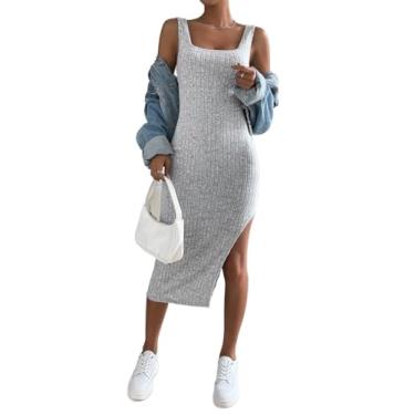 Imagem de Camisa Feminina Solid Split Thigh Tank Dress (Color : Gray, Size : M)