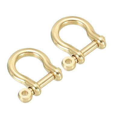 Imagem de PATIKIL Manilha de anel D, pacote com 2 unidades de 9 mm de largura interna de latão puro tipo U gancho para chave pequenas algemas de arco para substituição de couro artesanal DIY