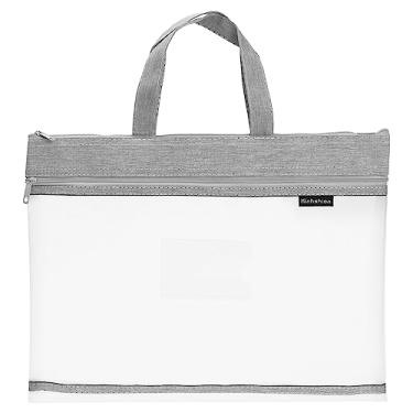 Imagem de PATIKIL Bolsa de documentos de nylon com alça de malha transparente bolsa de papel para escritório, cinza