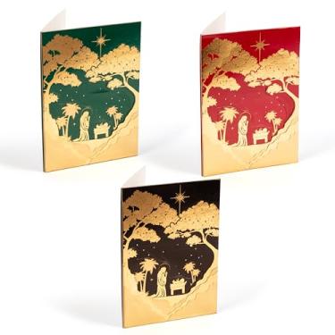 Imagem de Cartão de Natal religioso de folha dourada premium, Virgem Maria e bebê Jesus design de folha de ouro multicamadas, 12,7 cm x 17,7 cm, cartolina grossa, alto brilho, saudação interior e envelope (pacote com 3)