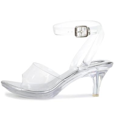 Imagem de NBUUNBU Sandálias de salto alto com tiras transparentes para mulheres com tira no tornozelo transparente sandálias de salto alto sexy stiletto confortável cristal sapato social fivela ajustável bico aberto bomba mules, Prata - 7 cm (2,7"), 10