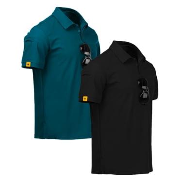 Imagem de ZITY Camiseta polo masculina de manga curta com absorção de umidade e gola atlética de golfe pacote com 2/3/4/5, 012-2 preto azul-petróleo escuro, GG