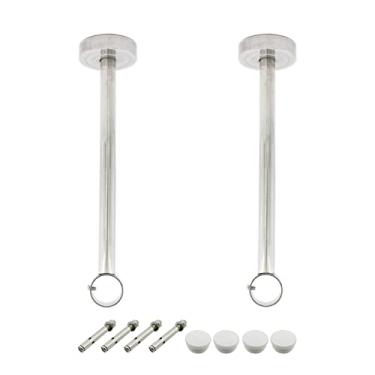 Imagem de Pacote com 2 suportes de montagem de teto, suporte de tubo de guarda-roupa de aço inoxidável suporte de haste suporte de teto, cortina de chuveiro ULIFESTAR armário armário alavanca de haste de suporte soquete de flange de tubo (D * A) 33 * 350 mm/1,3 * 14 ''
