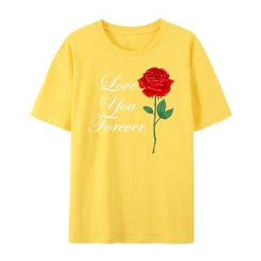 Imagem de Camiseta com estampa rosa para esposa I Love You Forever Funny Graphic Shirt for Mom Love Shirt for Girlfriend, Amarelo, P