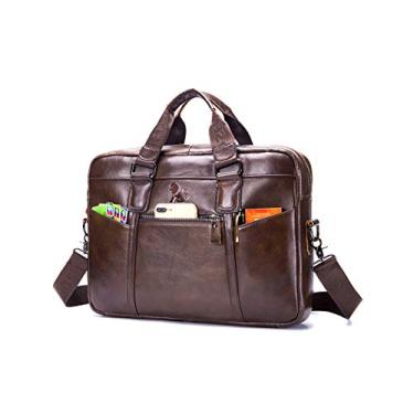 Imagem de POPOTI Bolsas masculinas para laptop, bolsa de ombro bolsa de couro maleta grande bolsa para computador, Marrom, 40x7x30cm