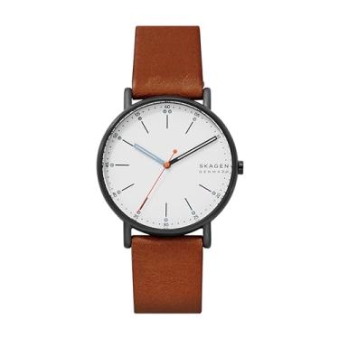 Imagem de Skagen Relógio minimalista Signatur com três ponteiros e 40 mm, Marrom/prata, One Size, Assinatura - SKW6374