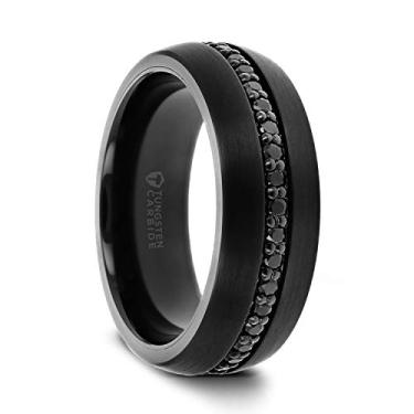 Imagem de Thorsten Valiant | Anéis de tungstênio para homens | Tungstênio preto | Ajuste confortável | Gravação personalizada | Aliança de casamento com safiras pretas - 8 mm, platina, metal, tungstênio,