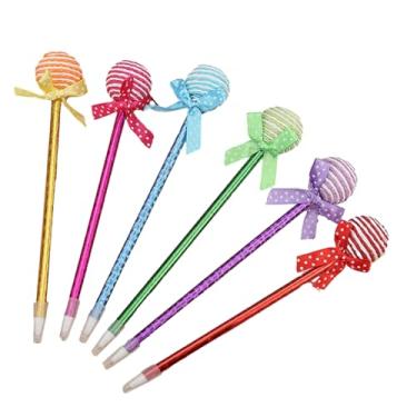 Imagem de Joucien Caneta esferográfica criativa fofa de estudante, 6 peças, 0,7 mm, laço de desenho animado, pirulito, haste colorida, cabeça redonda, estilo aleatório