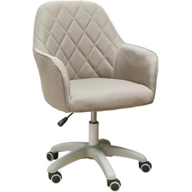 Imagem de Cadeira de mesa cadeira de escritório executiva cadeira de escritório em casa, tecido de algodão e linho, cadeira de escritório giratória moderna ajustável para quarto, bege
