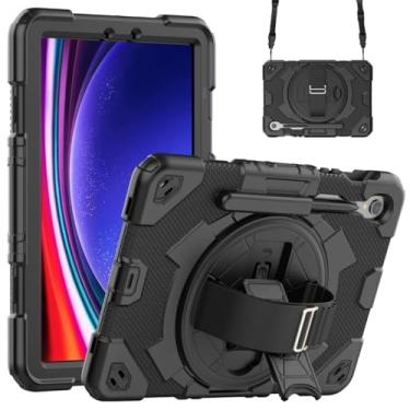 Imagem de Capa para tablet Samsung Galaxy Tab S9FE 10,9 polegadas Tab S9 de 28 cm à prova de choque de corpo inteiro para crianças, segura, não tóxica, com compartimento para caneta (preto e preto, para Tab S9