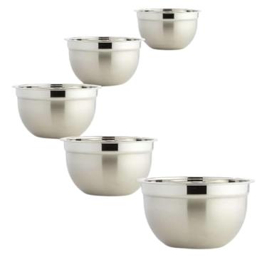 Imagem de Kit 5 Tigela Bowl Aço Inox 30, 28, 26, 22 e 18cm Profissional Fundo Multiuso KeHome