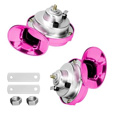Imagem de BLAU GRUN 2 peças 300DB buzinas de trem super altas, kit de substituição de buzinas de ar à prova d'água de 12 V, caracol elétrico de carro buzina dupla, acessórios automotivos universais para motocicleta, caminhão, bicicleta, barco (rosa)