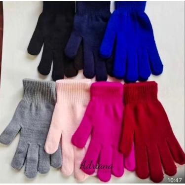 Imagem de Par De Luva Lisa Adulto Feminina Colorida Lã 4 Fios Quentinha Feminina