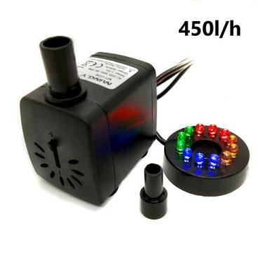 Imagem de Motor Bomba Submersa 450L h Com Luz Led Fonte Bombinha Aquário Bebedou