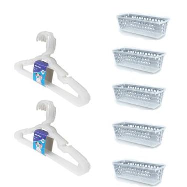 Imagem de Kit 5 Cestos retangular + 10 Cabides Transparente Infantil - 123 ORGAN
