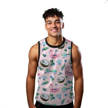 Imagem de Camiseta Regata Verão Estilo Moda Praia Flamingo Arte Coco Drink 1048 