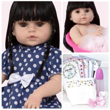 Imagem de Bebê Reborn Morena Recem Nascida 46cm Fofa Pode Dar Banho - Cegonha Re