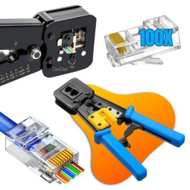 Imagem de Kit Alicate Crimpador Decapador Corta Fio Profissional + 100 Peças Con