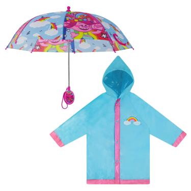 Imagem de DreamWorks Conjunto de capa de chuva poncho para meninas e crianças, roupa de chuva de papoula para crianças de 4 a 7 anos, guarda-chuva e slicker, vermelho/azul-verde, 4-5T EUA, Vermelho/azul e