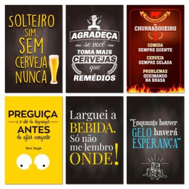 Imagem de Kit Placas Quadros Frases Cervejas Mdf 6 pçs 20x30 cm - Art Print