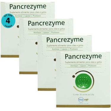 Imagem de Kit 4 Pancrezyme Suplemento P/ Cães e Gatos 2,8g C/ 30 Sachê- Inovet