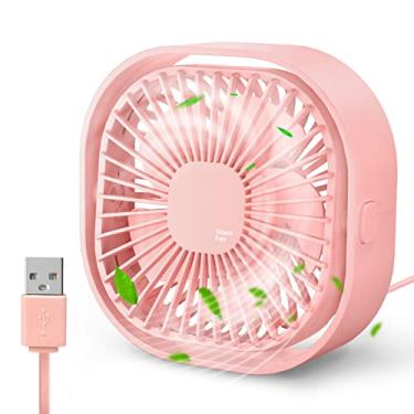 Imagem de Pequeno ventilador de mesa USB, mini ventilador de mesa silencioso de 10 cm, ventilador de mesa portátil de 3 velocidades, pequeno ventilador pessoal giratório de 360°, ventilador de refrigeração pequeno com cabo USB, mini ventilador para escritório em casa quarto presente de verão (Pi