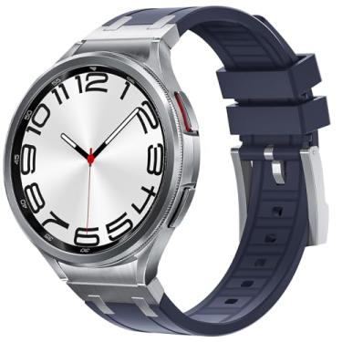 Imagem de HAYONLIY Pulseiras de um clique sem lacunas compatíveis com Samsung Galaxy Watch 6/4 Classic 43 mm, 47 mm, 42 mm, 46 mm, para homens, pulseira de borracha de silicone líquido para Galaxy Watch 5 Pro,