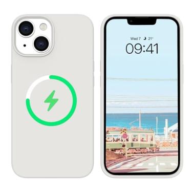 Imagem de BENTOBEN Capa de telefone para iPhone 14 compatível com Magsafe, amortecedor de borracha de gel macio de silicone à prova de choque, forro de microfibra protetor traseiro rígido proteção contra quedas meninas mulheres menino iPhone 14, branca