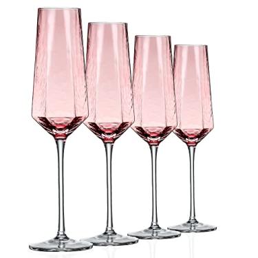 Imagem de Canais de champanhe de cristal 227 g taças de champanhe rosa para casamento taças de champanhe elegantes conjunto de 4 para casamento aniversário de natal (rosa)