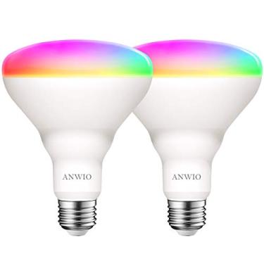 Imagem de ANWIO Lâmpada inteligente BR30 RGB que muda de cor LED WiFi lâmpadas multicoloridas E26 Base, compatível com Alexa, Google Assistant, sem hub necessário, 1300 lúmens 13W (equivalente a 100W) pacote com 2