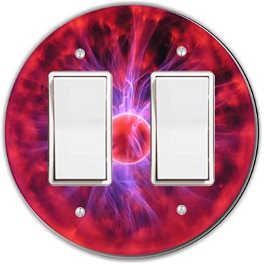 Imagem de Rikki Knight RND-LSPROCKDBL-112 Plasma Ball Round Double Rocker Light Switch Plate, Vermelho/Roxo