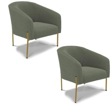 Imagem de Cadeira Sala De Jantar Pé Ferro Dourado Kit 2 Stella Bouclê D03 - D`rossi Cor Verde Pistache