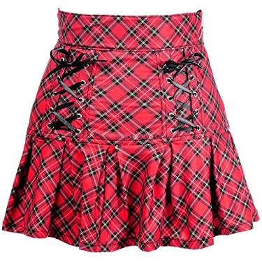 Imagem de Daisy corsets Saia feminina xadrez vermelha de lycra elástica com cadarço, Vermelho, 6X