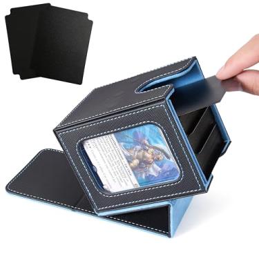 Imagem de Venssu MTG Deck Box for Commander Display, Fits 100 Double Sleeved Cards, TCG Card Storage Box (Black and Wathet, 1 Window)