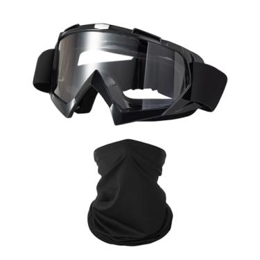 Imagem de LJDJ Óculos de Motocicleta Dirt Bike ATV Off-Road Riding Motocross Óculos com Proteção Solar UV Polaina de Pescoço Cobertura Facial (Preto/Lente Transparente)